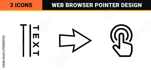 Digital interface navigation cursors and touch interaction gestures featuring Minimalist monoline geometric line art for web development.