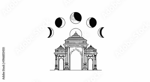 Ornate gateway with phases of moon above