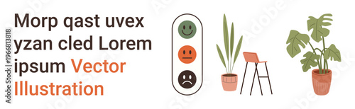 Home decor, interior design, feedback system, communication, user experience, visual branding. Decorative potted plants alongside a feedback indicator. Home decor and feedback system concept