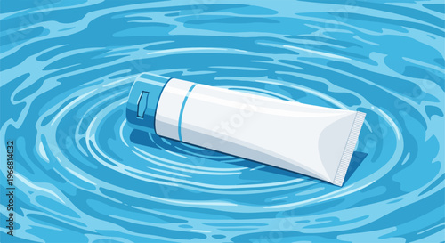 White tube with blue cap floating on swirling blue water surface