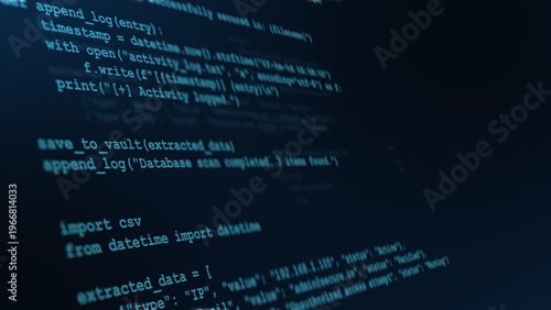 Focused programming code on dark digital screen