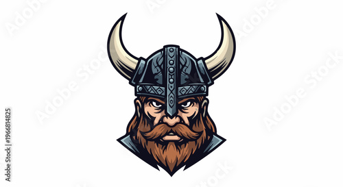 Fierce warrior with horned helmet and beard