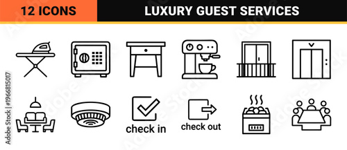 Professional Hospitality and Hotel Management Line Art for Luxury Accommodation Services featuring Minimalist Monoline Geometric Outlines