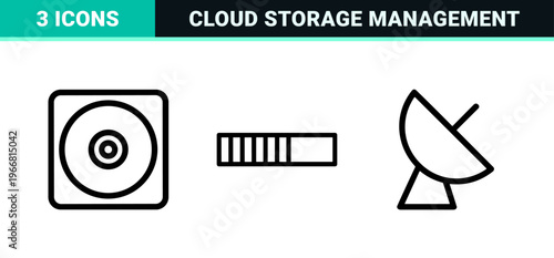 Minimalist monoline geometric line art representing data transfer, cloud storage, and file management for professional digital interfaces.