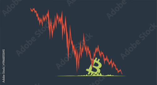 Downtrend chart with crashing currency symbol against dark background