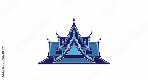 Ornate blue traditional roof structure against a white background