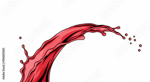 Dynamic red liquid splash with droplets, isolated on white background