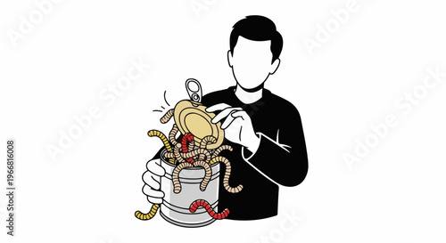 Person opening can revealing many worms