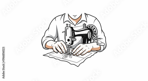 Person operating an antique sewing machine to create detailed embroidery on fabric