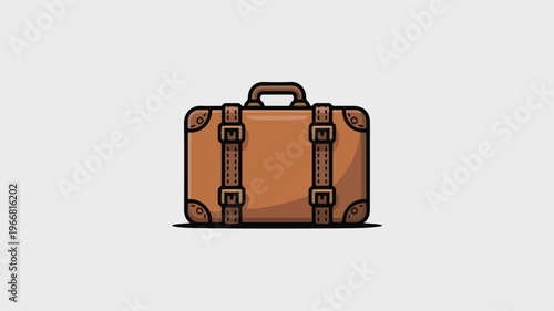 Brown leather suitcase with handle and buckles luggage travel