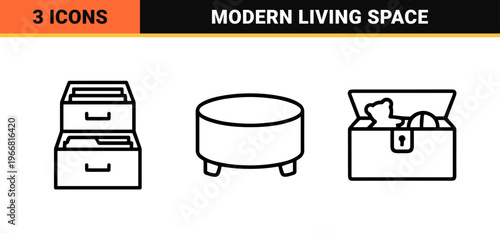 Minimalist Interior Furniture and Home Decor Outline Icons for Architectural Floor Plan Layout and Residential Design Projects