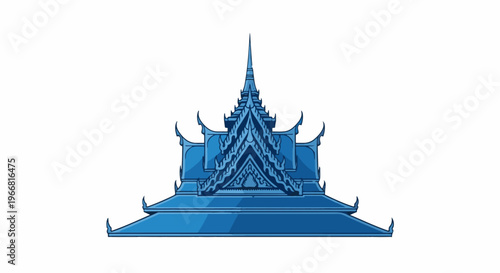 Ornate blue traditional structure with multiple tiered roofs and pointed spires