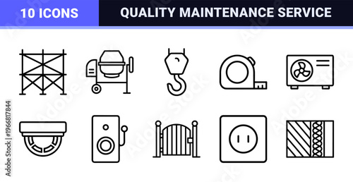 Home Maintenance and Commercial Repair Services Minimalist Monoline Geometric Line Art for Architectural Renovation Planning.