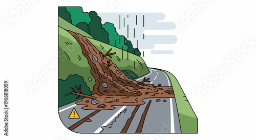 Mudslide covers road amid heavy rainfall, blocking traffic