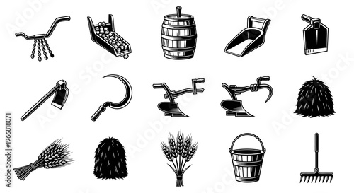 Vintage Agricultural and Traditional Farming Tool Icons