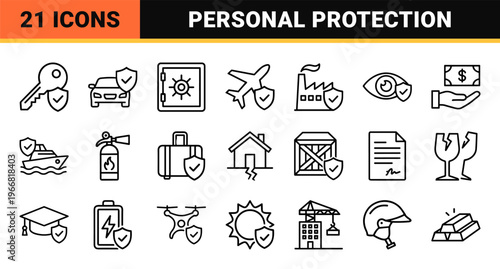 Minimalist Insurance and Risk Management Vector Outlines for Professional Financial Security and Protection Services Graphic Design Projects