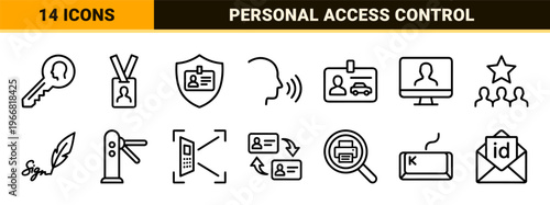 Biometric Security and Digital Identity Verification Minimalist Geometric Line Art Set for Modern Authentication and Access Systems.