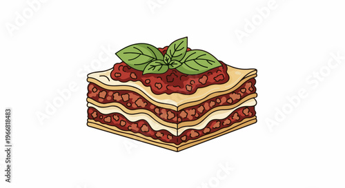 Delicious layered pasta dish with meat sauce and fresh basil garnish