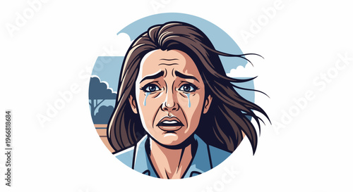 Distressed woman with tears streaming down her face, outdoors