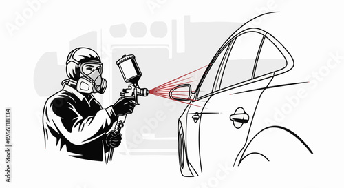 Person in protective gear spray-painting a car