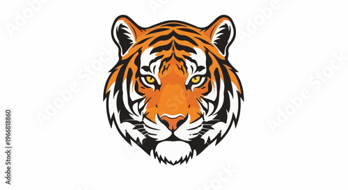 Fierce tiger face with yellow eyes and black stripes on orange fur