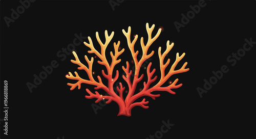 Stylized branching coral with red and yellow hues on black