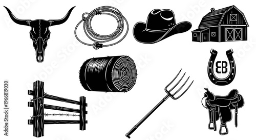 Western Ranch and Cowboy Lifestyle Vector Elements