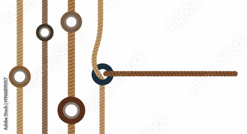 Close-up of a series of twisted ropes and rings against a white background