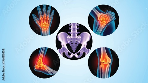 Joint Pain Illustration: A detailed, medical illustration showcases various instances of joint pain, highlighting the anatomical regions where discomfort can manifest.