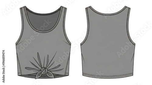 Vector illustration of a gray sports bra in CAD design style with front and back views