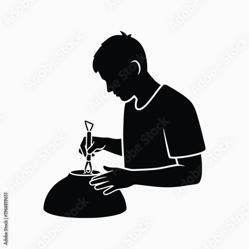 Woman in black dress sitting at a table vector illustration