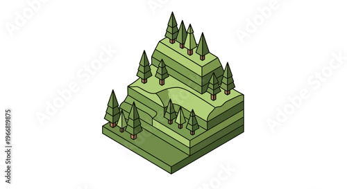 Cross section of a geological landscape with trees.