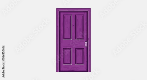 A purple wooden door with a knob and a peep hole