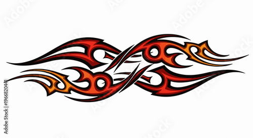 Abstract fiery tribal design with bold red and orange flames