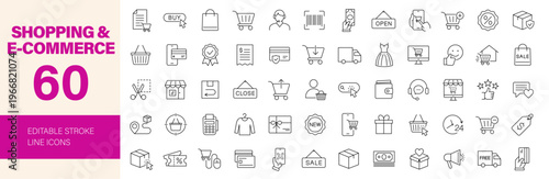 Shopping and E-commerce icon set. Editable line icons. Vector illustration.