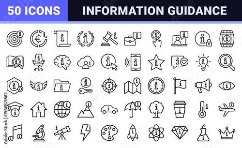 minimalist Monoline Information and Instruction Geometric Line Art Set for Professional Guidance and Digital Interface Navigation Systems.