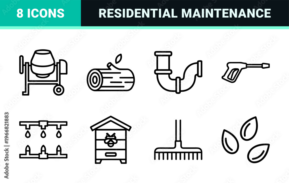 Fototapeta premium Construction and Home Maintenance Tool Outlines in Minimalist Geometric Line Art Style for Professional Technical Repair Documentation