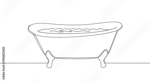 Single Line Illustration of a Bathtub with Water
