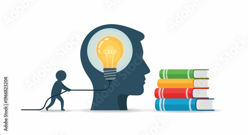 Person with lightbulb in head thinking.