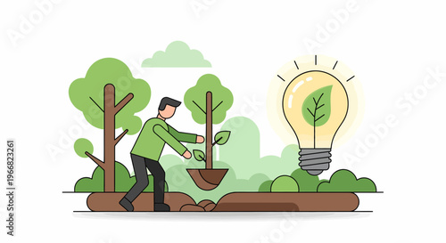 Man Planting Tree in Garden Soil.