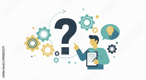 Man holding clipboard with question mark.