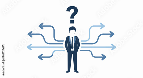 Businessman in suit with question mark.