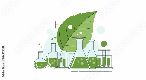 Green Laboratory Beakers and Leaf Science.