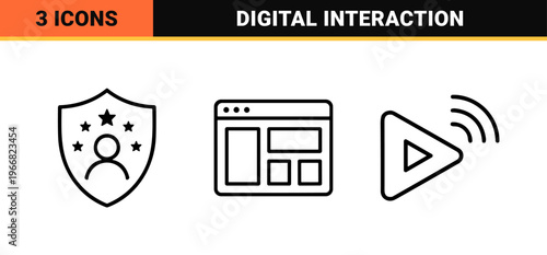 Social Media and Digital Communication Interface Elements in Minimalist Monoline Geometric Line Art Style for Web and Mobile UI Design.
