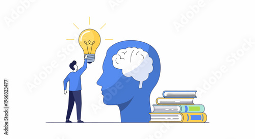 Man with lightbulb and brain idea.