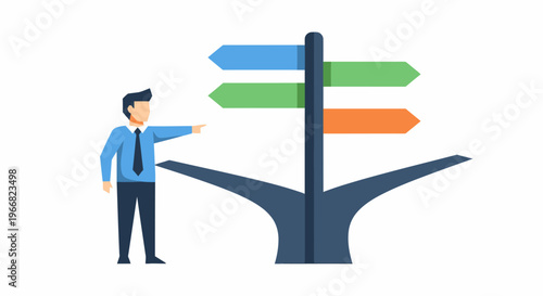 Man pointing at sign post directions.