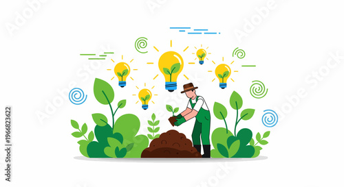 Man Planting Green Seedling in Soil.