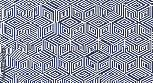 Abstract Geometric 3D Cube Pattern with Maze Lines