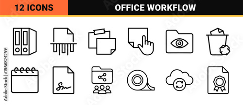 Administrative Workflow and Document Management Linear Graphics. Minimalist monoline geometric line art for corporate stationery and office apps.