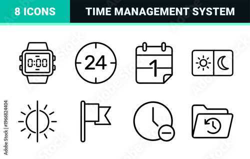 Time Management and Productivity Geometric Line Art Set featuring Minimalist Monoline Scheduling Symbols for Modern Interface Design